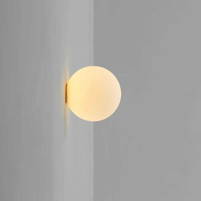 Glass Ball Lamp Modern Milky White Glass Wall Lamps for Bedroom Living Room Sofa Background Concealed Base Bathroom Wall LightXJ250526