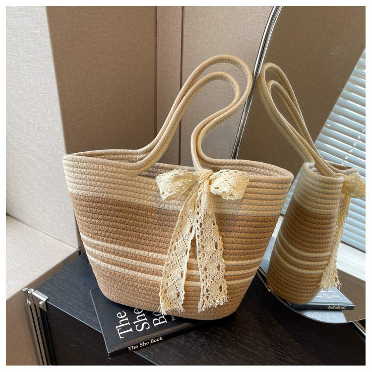 New Style Elegant Rope Women, Large Capacity Shoulder for Beach Vacation, Beautiful and Artistic Woven Bag