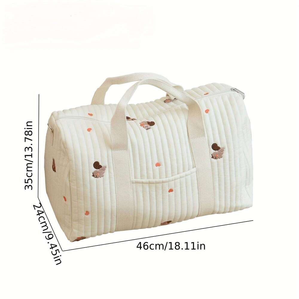 1pc Large Capacity Travel Duffel With Embroidered Design, Lightweight And Foldable, Shoulder Crossbody Bag