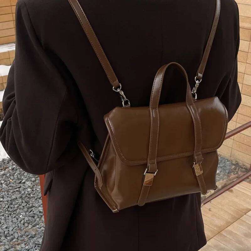 2024 High-End Feel Leather Women's Single Backpack Large Capacity Casualins Lightweight Double Shoulder Bag