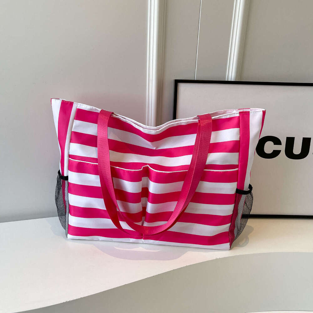 Beach 2025 Summer Shoulder Literary Fresh Striped Canvas Tote Bag Large Capacity Handbag