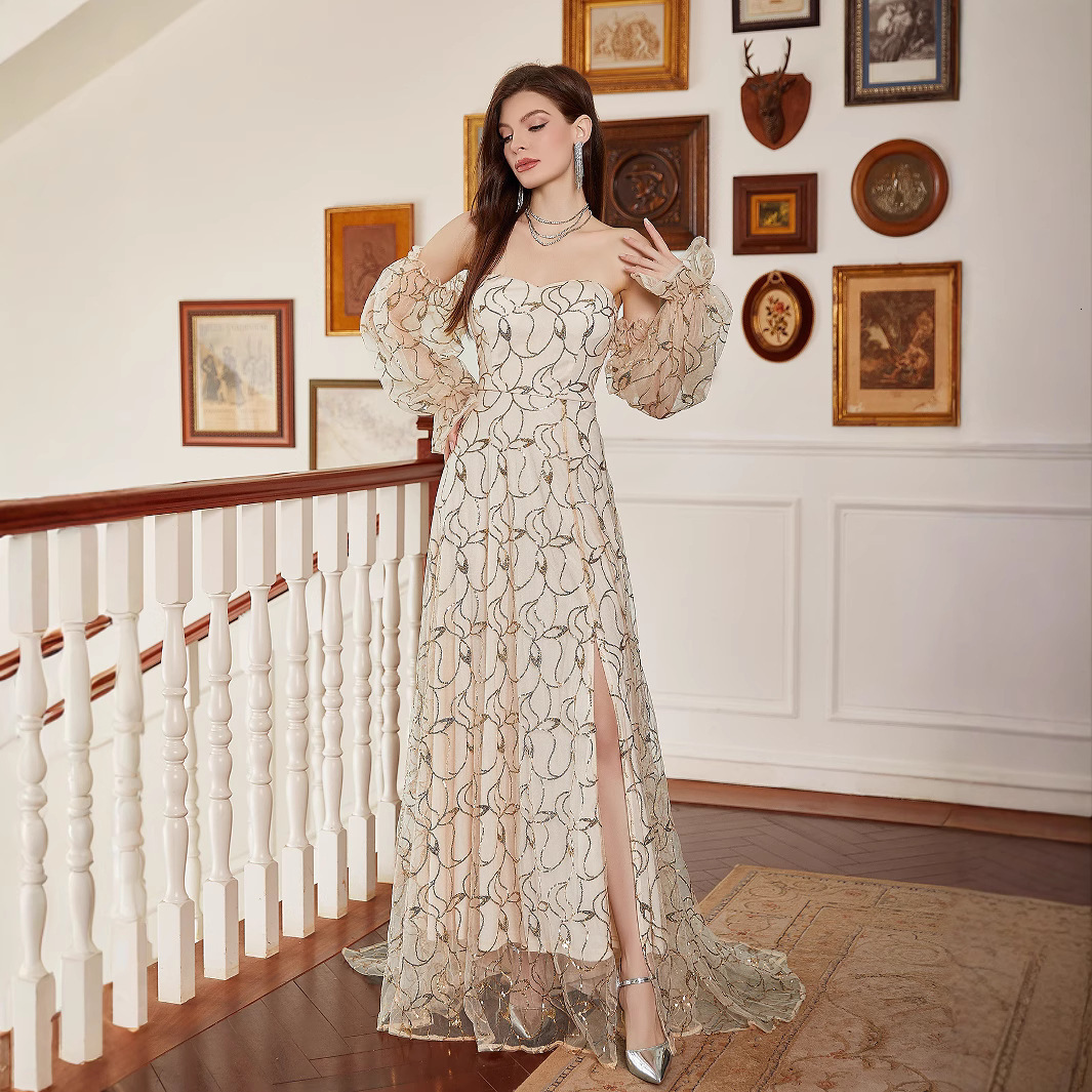 2025 new gold heavy industry sequin luxury evening dress sexy socialite aura queen long dress dinner party