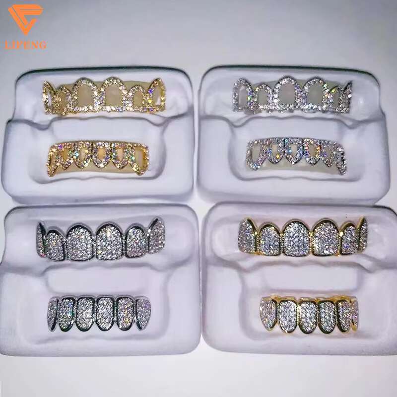 VVS Diamond Opal Grillz for Teeth Custom Iced Out Hip Hop Moissanite Grillz 8 on 8 White Gold Plated 925 Silver Grillz Perm Cut