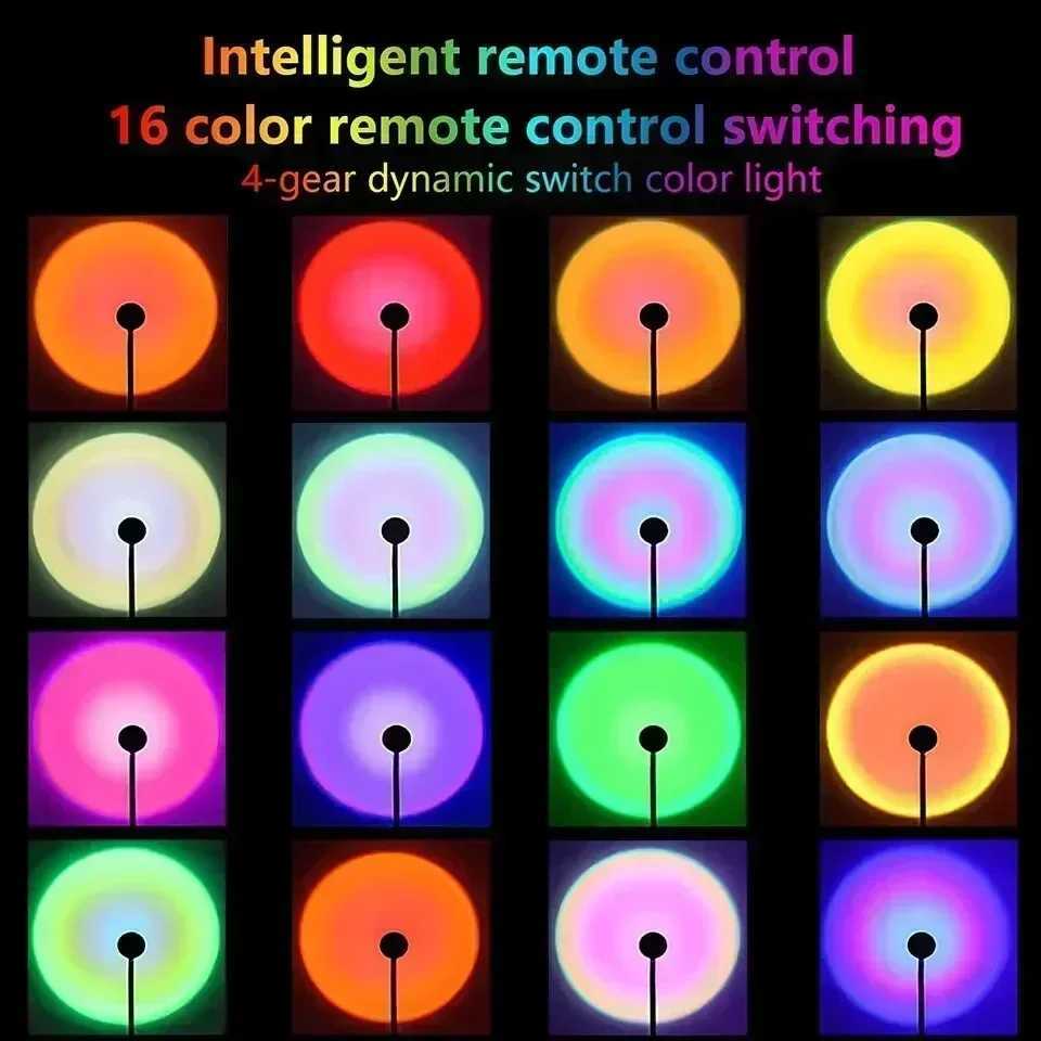 Sunset Lamp USB Projector LED Night Light Adjustable 16 Colors Remote Control Atmosphere Mood Light for Home Room Photography W250526