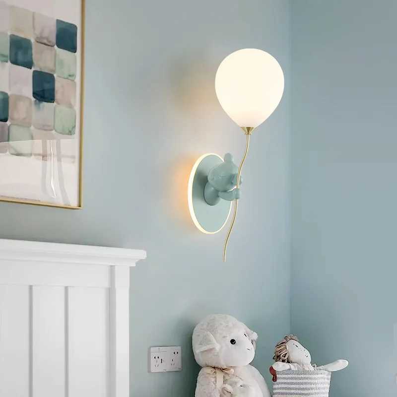 Nordic Cartoon Bear Balloons Wall Lamp for Kids Boys Girls Bedroom Bedside Night Lamp Living Room Stairs Corridor Wall Decor LightXJ250526
