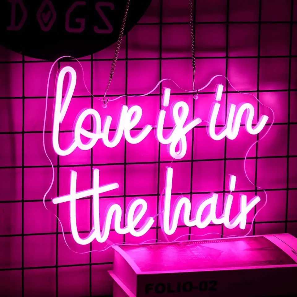 One Piece Love in Hair Neon Adjustable Pink Letter Neon Hair Salon Sign LED Neon Barber Shop Beauty Salon Decoration W250526