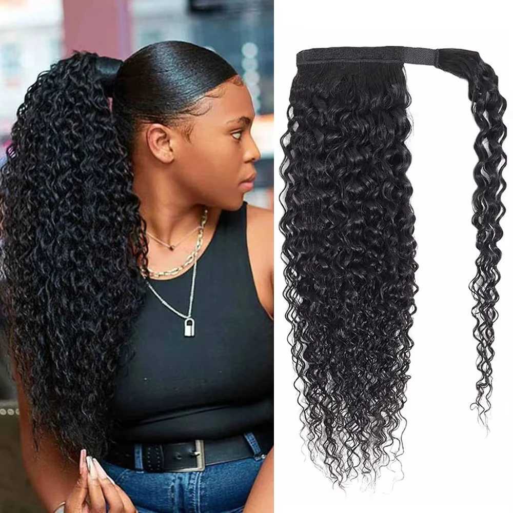 Brazilian Kinky Curly Wave Magic paste Ponytail Hair Extension 100% Human Hair Straight Wrap Around 100g Ponytail Hair S25526