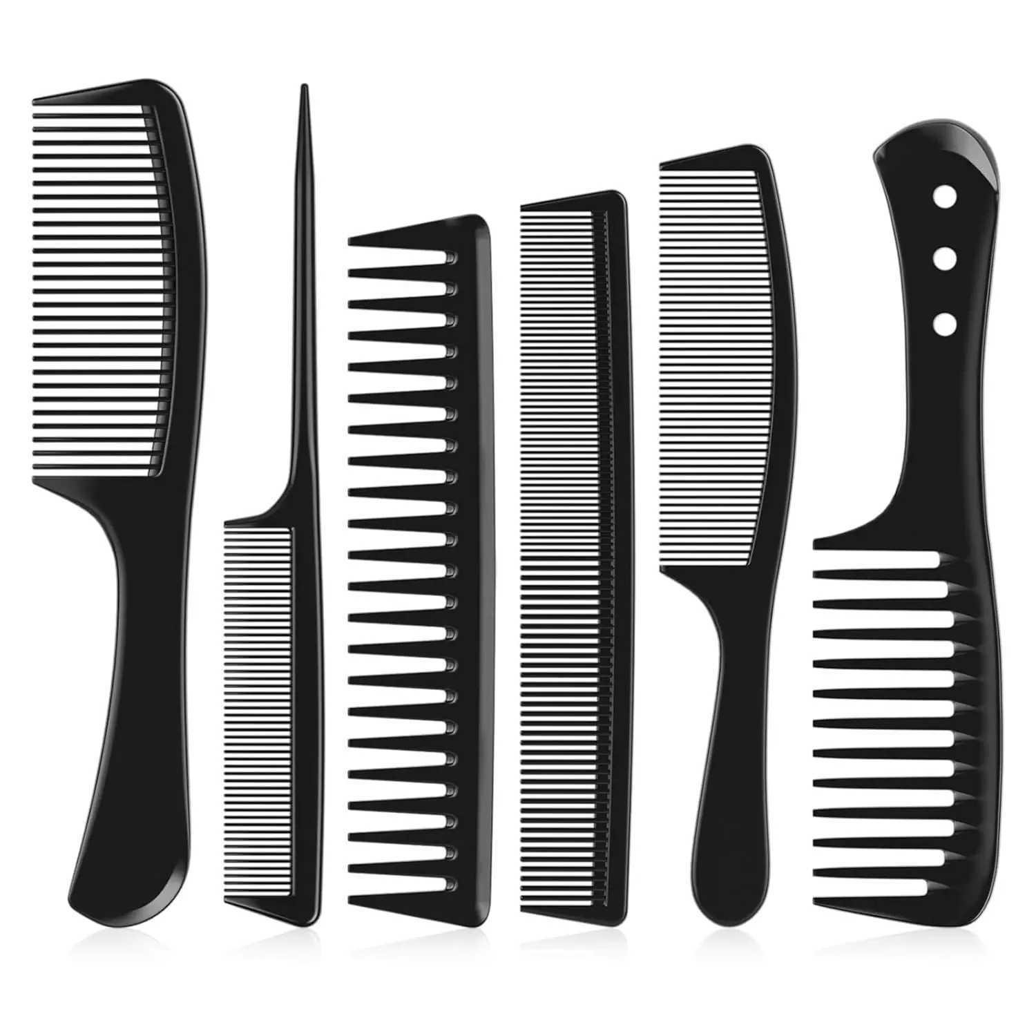 6 PCS Hair Comb Set Black Durable Wide and Fine Tooth Rat Tail Hair Barber Comb for Women Professional Combs R250526