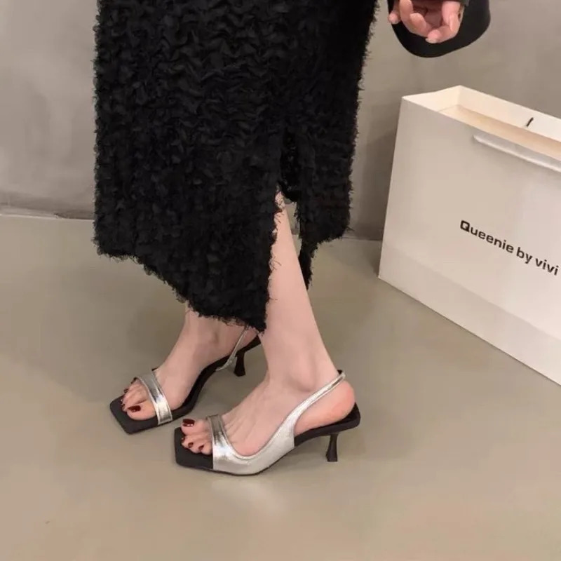 Summer Gladiator Women Sandals Fashion Square Toe Stripper Party Shoes Ladies Elegant High Heel Sandals 250526