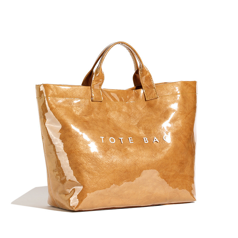 New Fashion Simple DuPont Paper Women's Genuine Leather Solid Color Casual Large Capacity Multi-functional Waterproof Tote Bag