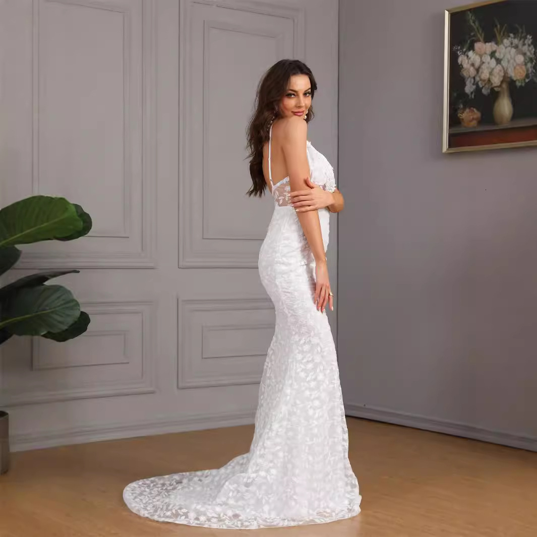 New womens sexy sleeveless camisole trailing slim fit wedding dress