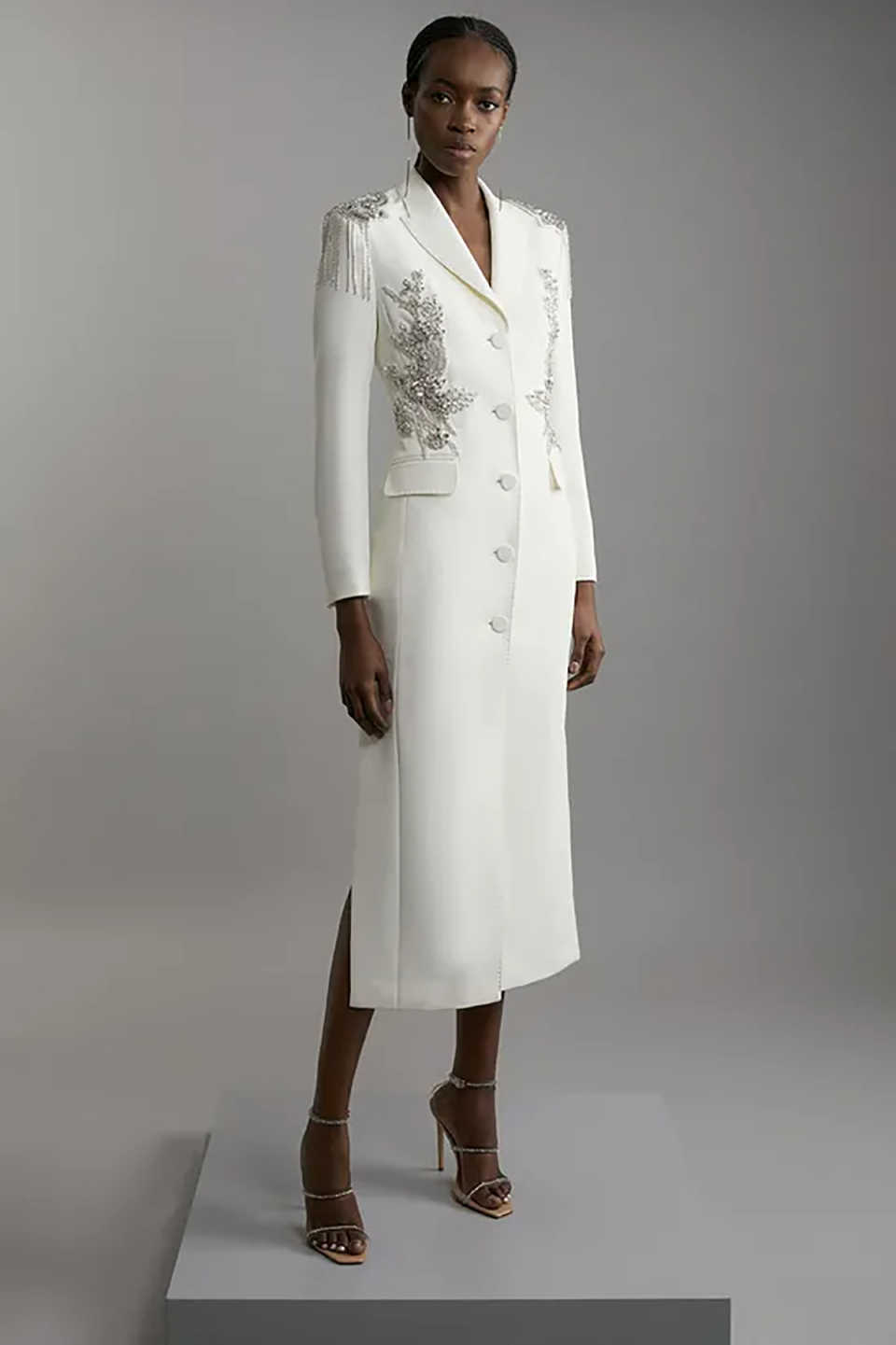 Elegant Long Mother Suits One Piece Set Jacket Single Breasted Crystal Women Business Blazer Peaked Lapel Formal Work Wear Customized