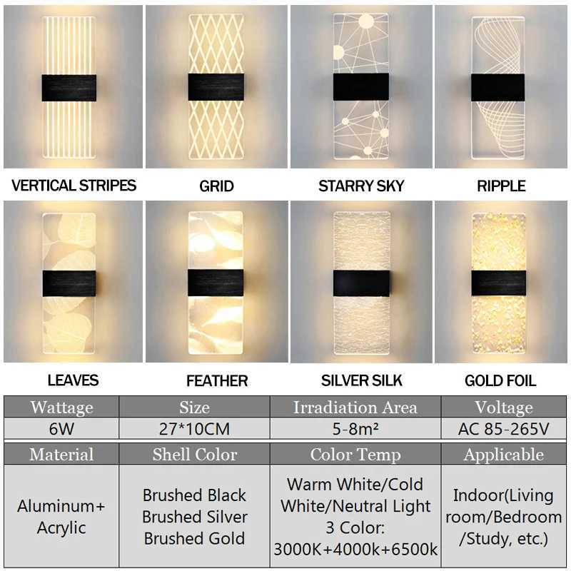 LED Wall Lamp Laser Acrylic Modern Nordic Sconce Lamps LED Indoor Wall Lights Bedroom Living Room Bedside Light 27cm 6W 85-265VXJ250526