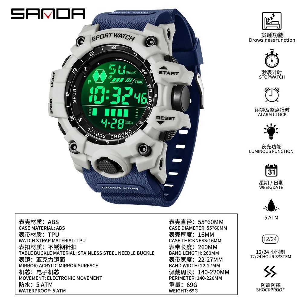 SANDA Outdoor Sports Men Watch Waterproof LED Analog Digital Show Multifunction Big Dial Electronic Wristwatch G style Male Cloc M250526