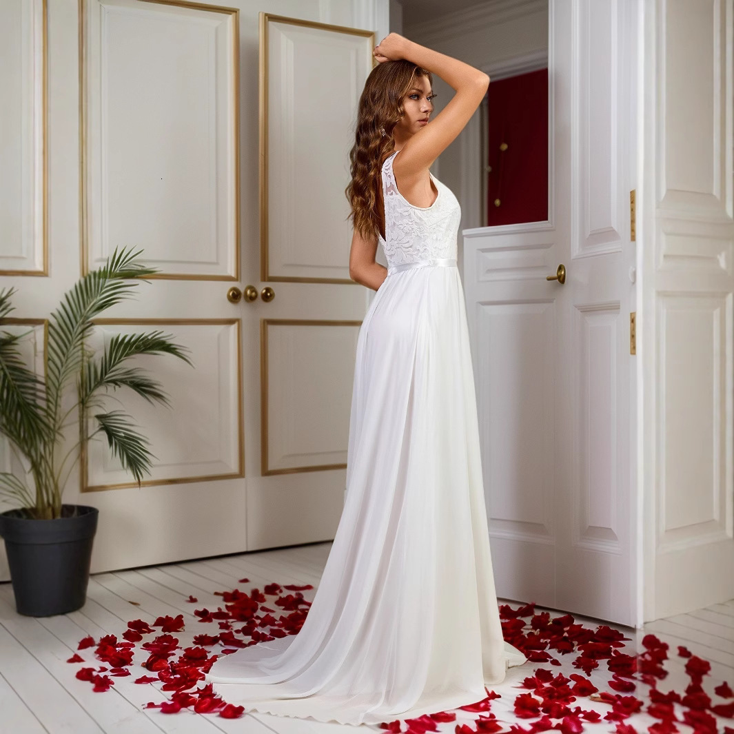 New Evening Dress Simple Sleeveless Wedding Dress Tail Grand Display Banquet Ball Dress