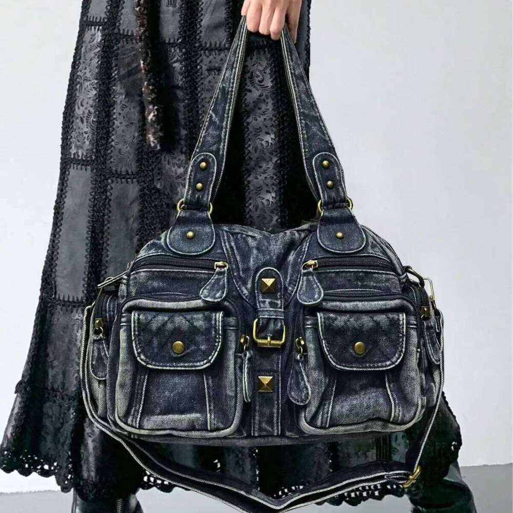 Women's Bags Designer Ladies' Fashion Y2k Spicy Girl Multi Pocket Handbag Large Capacity Retro Distressed Shoulder Bag
