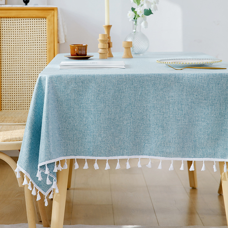 B371 tablecloth waterproof and oil-proof wash-free Nordic solid color imitation cotton and linen fabric rectangular light luxury high-end dining table