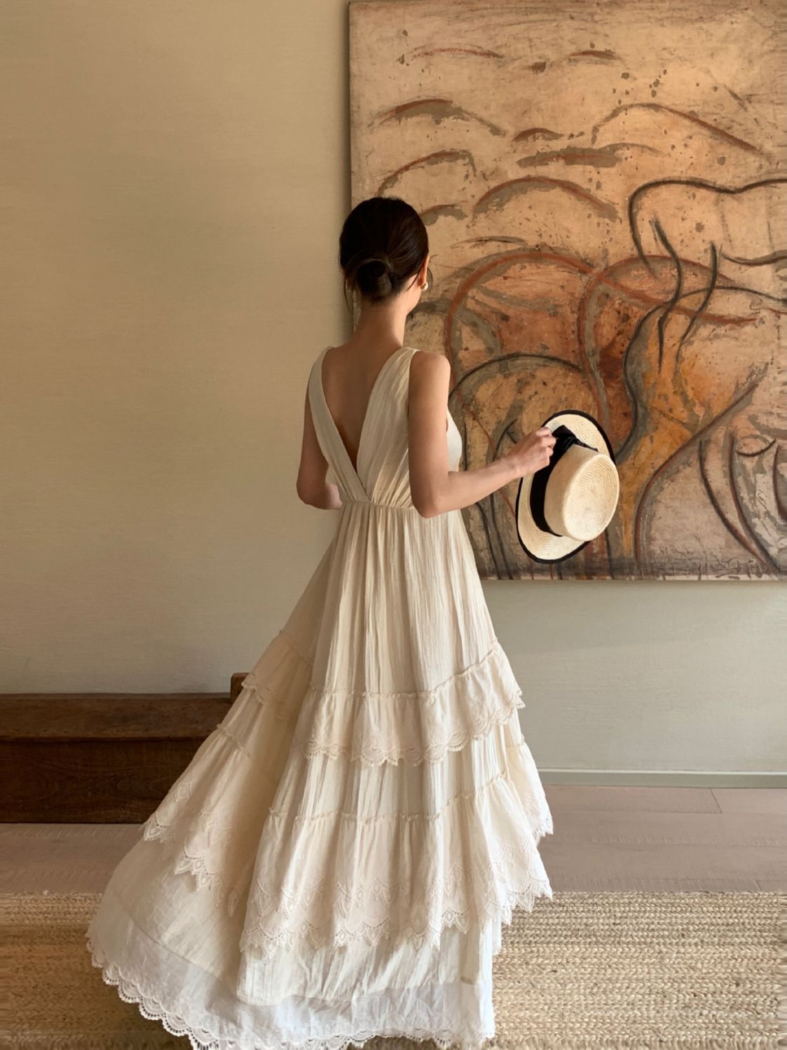 XR180 Summer French Cake Skirt Women's Temperament Sleeveless V-neck Dress