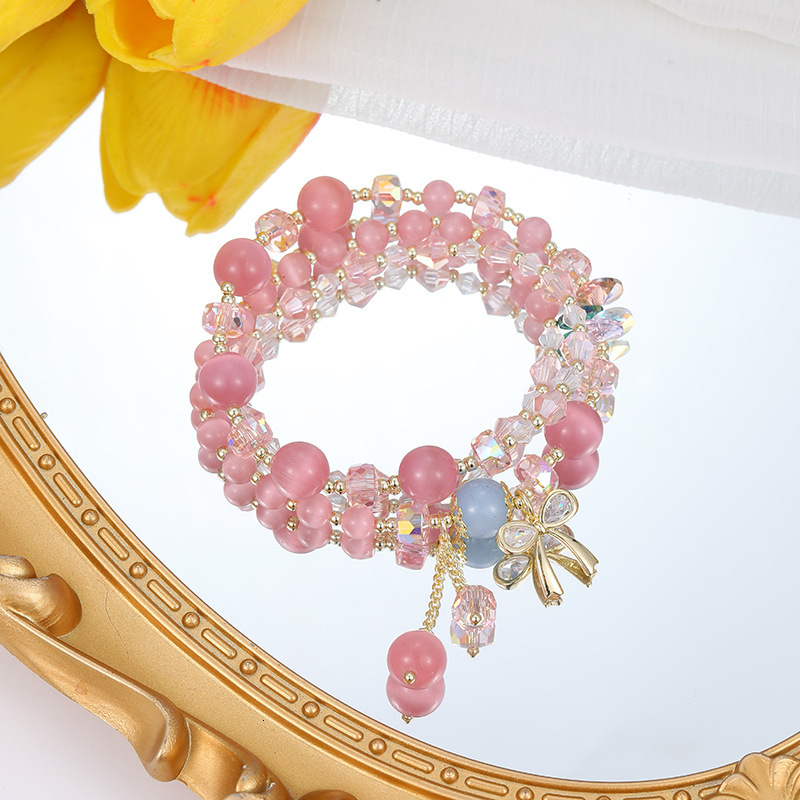 with Butterfly Knot Pendant Bracelet, Handmade Colored Crystal Jewelry for Women