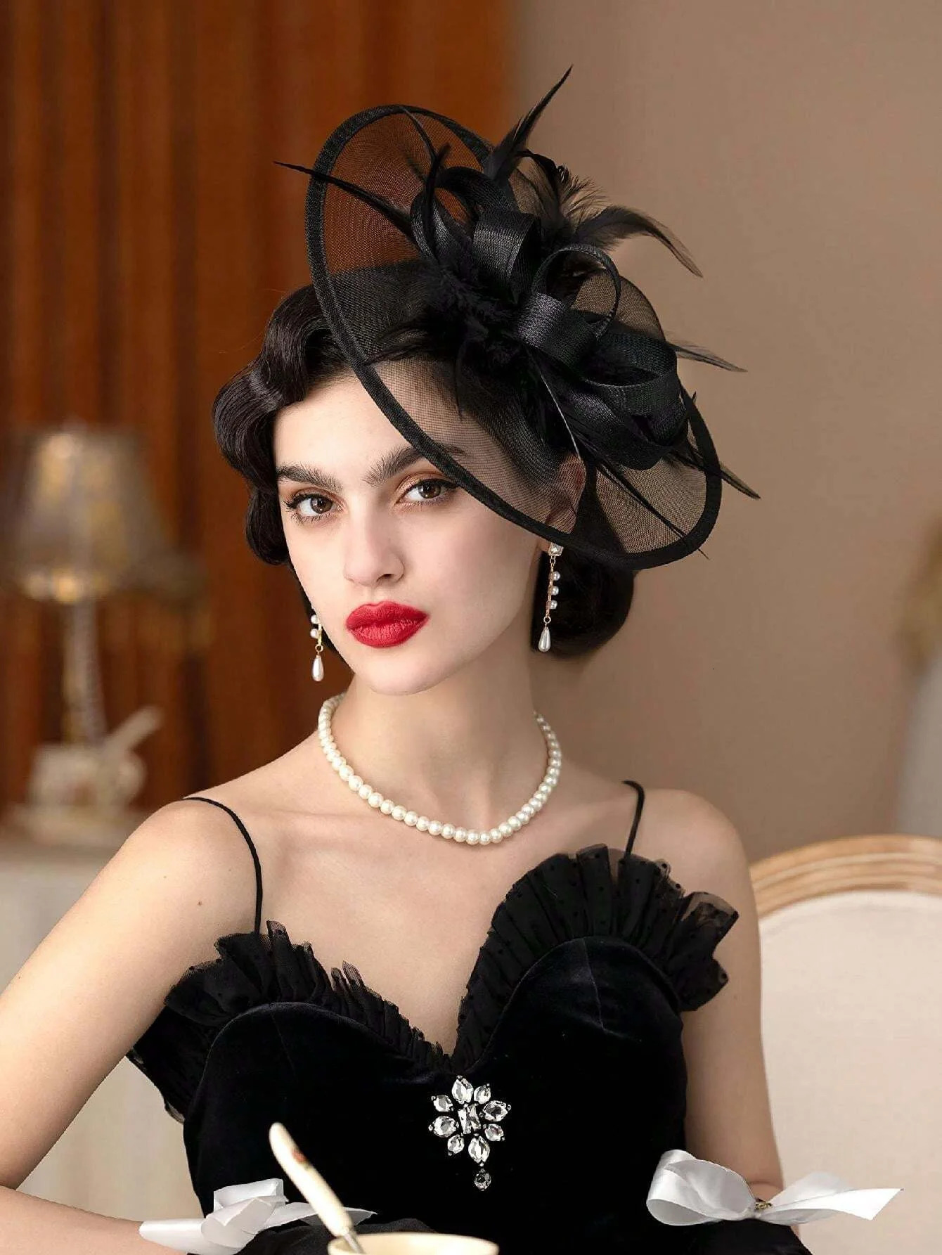 1pc Womens Fascinators Tea Party Hat Mesh Floral Feather Hair Clip Fascinator Headwear For Wedding Cocktail 250520