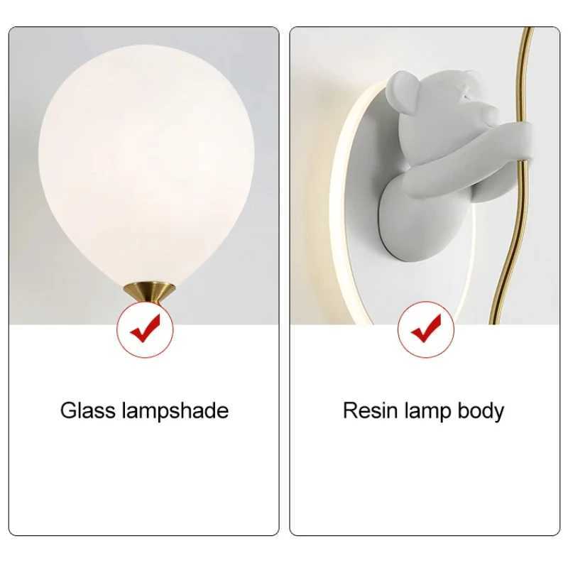 Nordic Cartoon Bear Balloons Wall Lamp for Kids Boys Girls Bedroom Bedside Night Lamp Living Room Stairs Corridor Wall Decor LightXJ250526