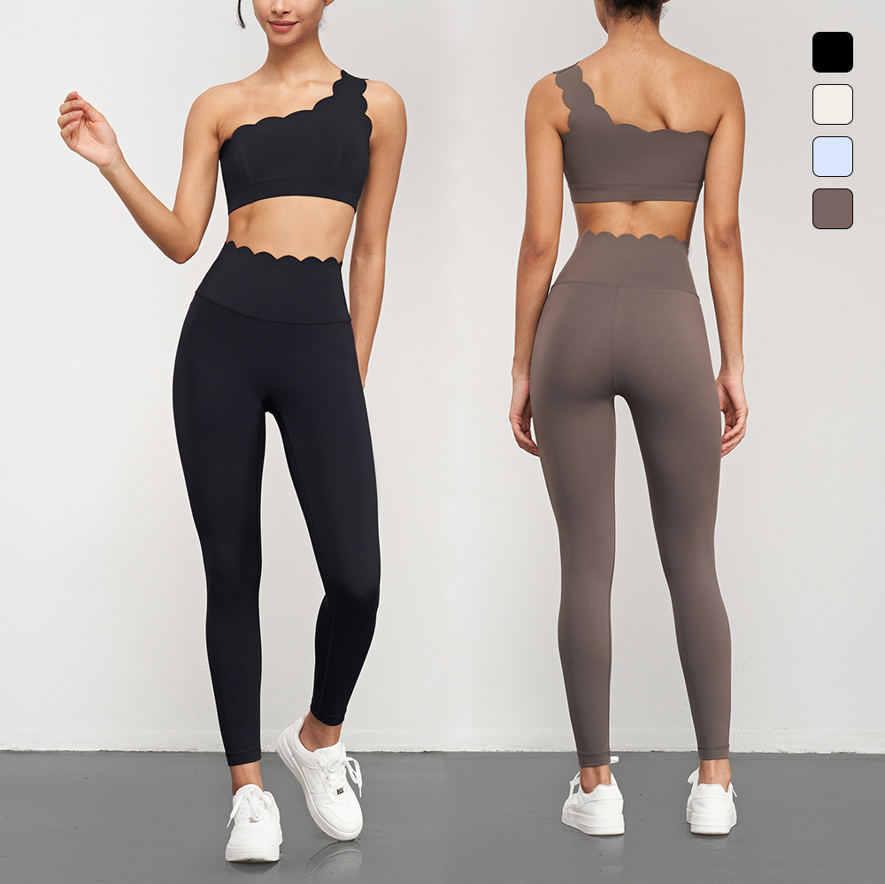 JJ-ADWX1562 Shockproof Push up Yoga Crop Top Helena Scalloped One Shoulder Sports Bra With Removable Bra Pads