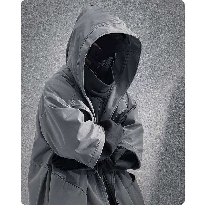 Unisex High Street Spring Functional Academy Style Mid Sleeved Trench Coat Casual Hooded Length Jacket Men'S clothing