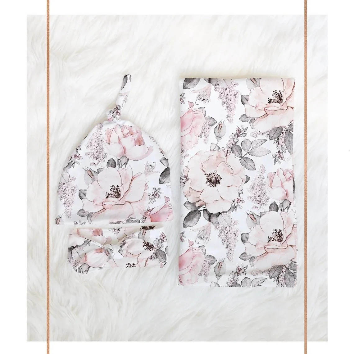 3pcset Baby Swaddle Wrap Born Receiving Blanket for born Babies Accessories Soft Floral Headband Hat Bedding Items 250517z