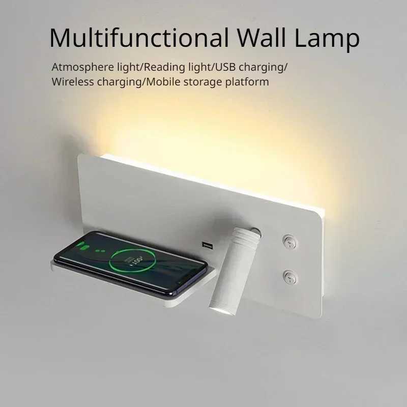LED Wall Lamp Reading Light Bedroom Phone Wireless Charging USB Charging Rotatable Wall Rotatable Lights Living Room Beside LampXJ250526