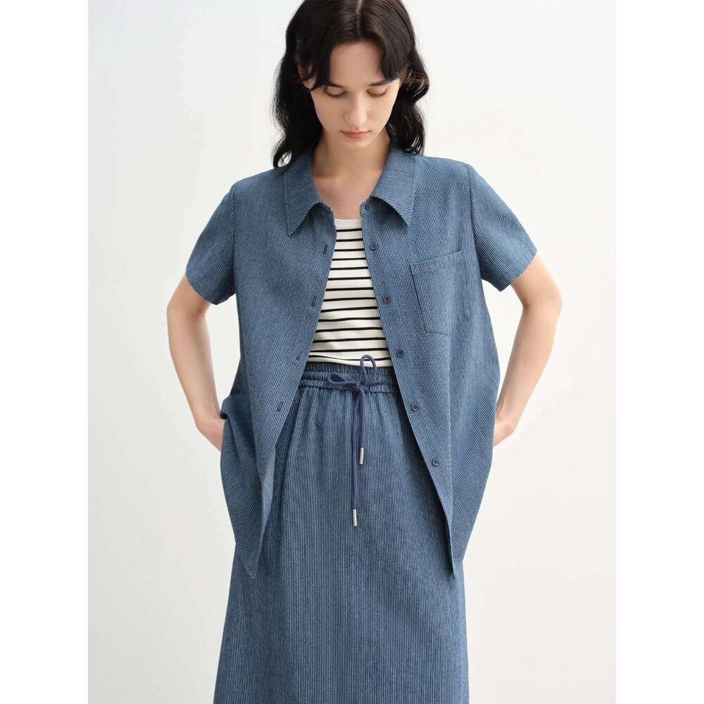 DUSHU Minimalist Style Loose Striped Short-Sleeved T-Shirt Skirt Set For Women 2025 Summer New All-Match Casual Vacation Wear