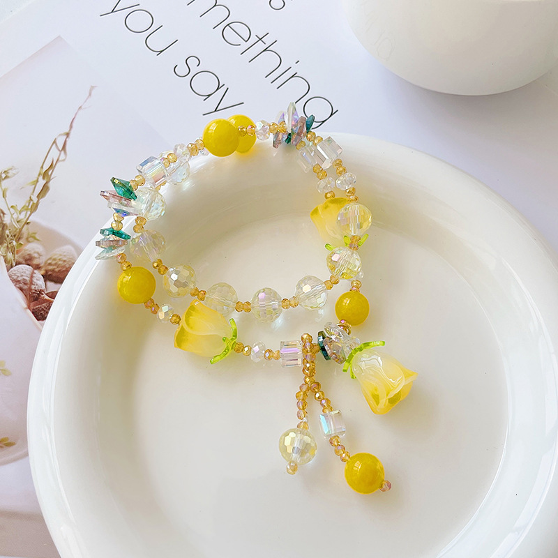 Plate Flower Crystal Bracelet Women's Copper Plated 14K Real Gold Handstring