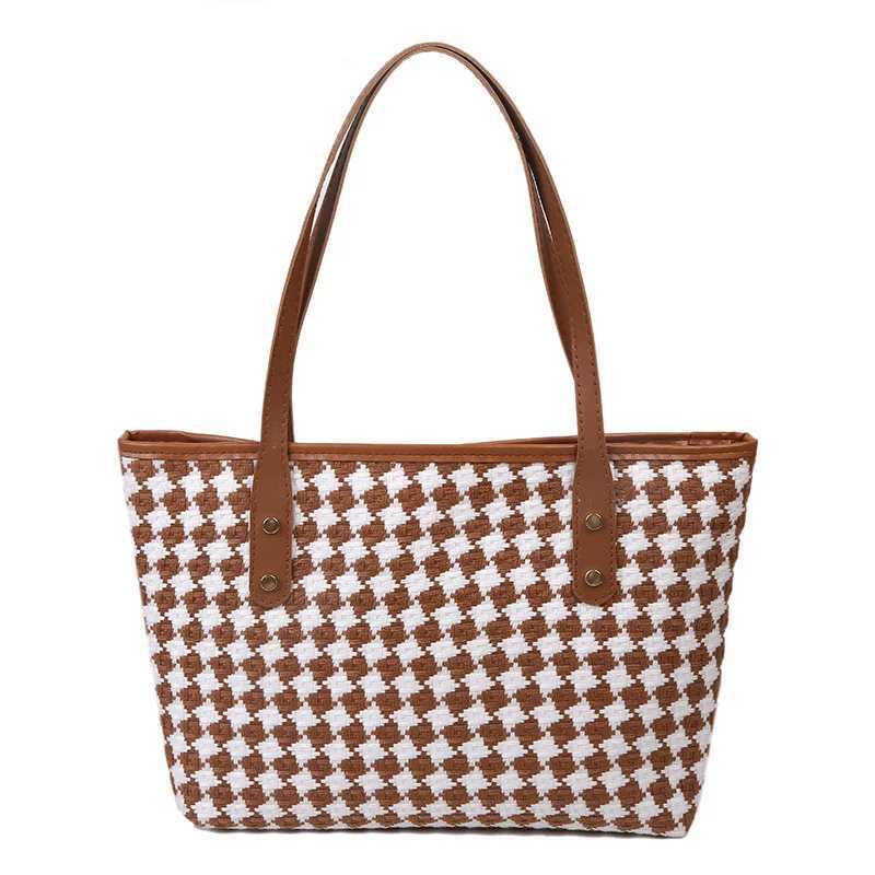 Simple commuting leisure style large bag new trendy and fashionable plaid shoulder bag large capacity tote bag W250524