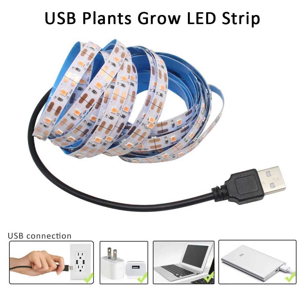 5V USB Plant Grow LED Strip Light Full Spectrum Lamp Phyto Lamps For Plants Greenhouse Hydroponic Growing IP65 4m 5m 1M 2M 3MXJ250526