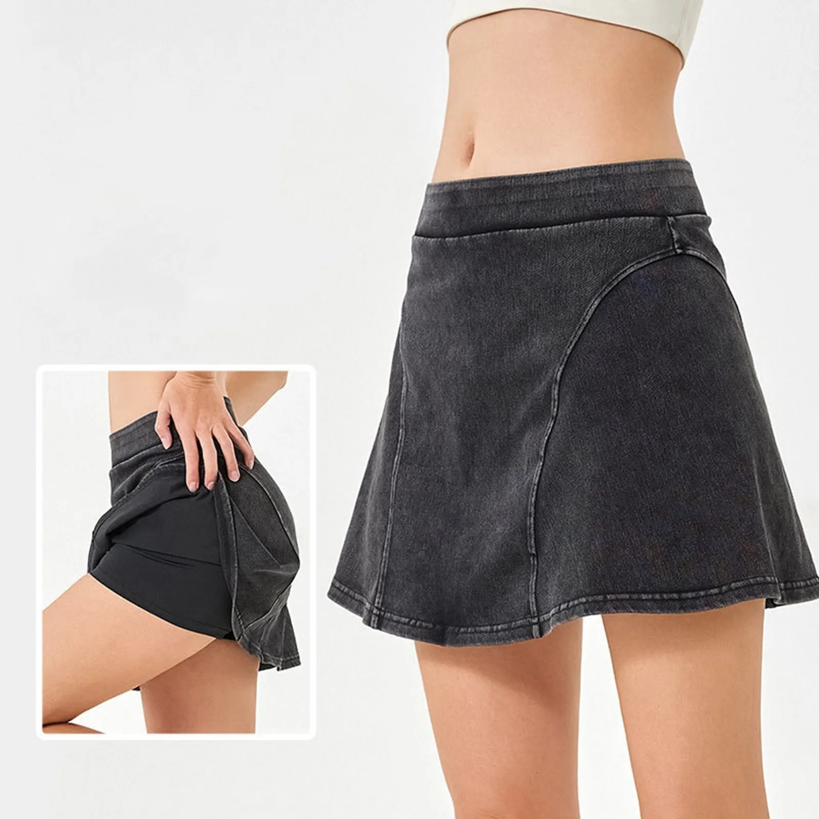 Summer Denim Skirt Women Tennis Golf Athletic Shorts Skirts Ladies 2 in 1 High Waist Sporty Fitness Casual Bodycon Mini Skort 250516Z