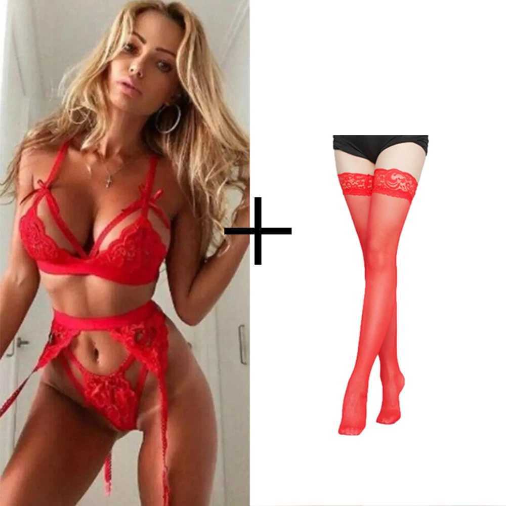 Sexy Women Underwear Set Babydoll Transparent Lace Bra +garter Belt +Thong 3-piece Set Hot Erotic Bra Lingerie Set Porn Clothes z250526perfume