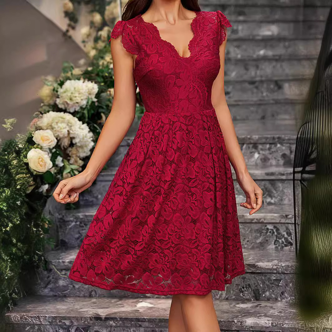 Spring and summer new dress V-neck sleeveless lace short skirt back to school dress category dress