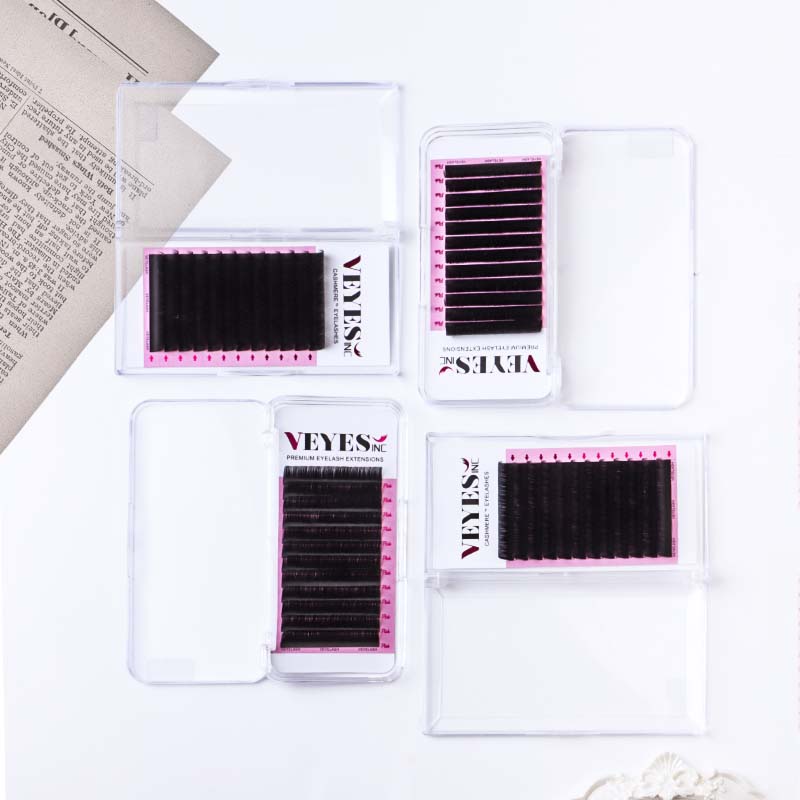 VEYES Premium Quality Individual Eyelash Extensions Easy Fans Dark Matte Lash Trays Soft Cashmere Silk Mink Korean PBT 25mm