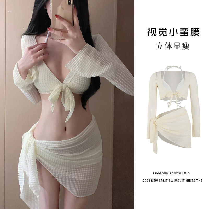 Sexy Fashion Trend Free Shipping 2025 New Designer Bikini Women's Four Piece Set High-end White Sexy Split Style Vacation Hot Spring Swimsuit