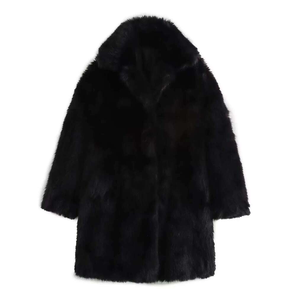 2024 Autumn New Women's Clothing Style Fashionable and Versatile Flip Collar Long Sleeve Artificial Fur Effect Coat