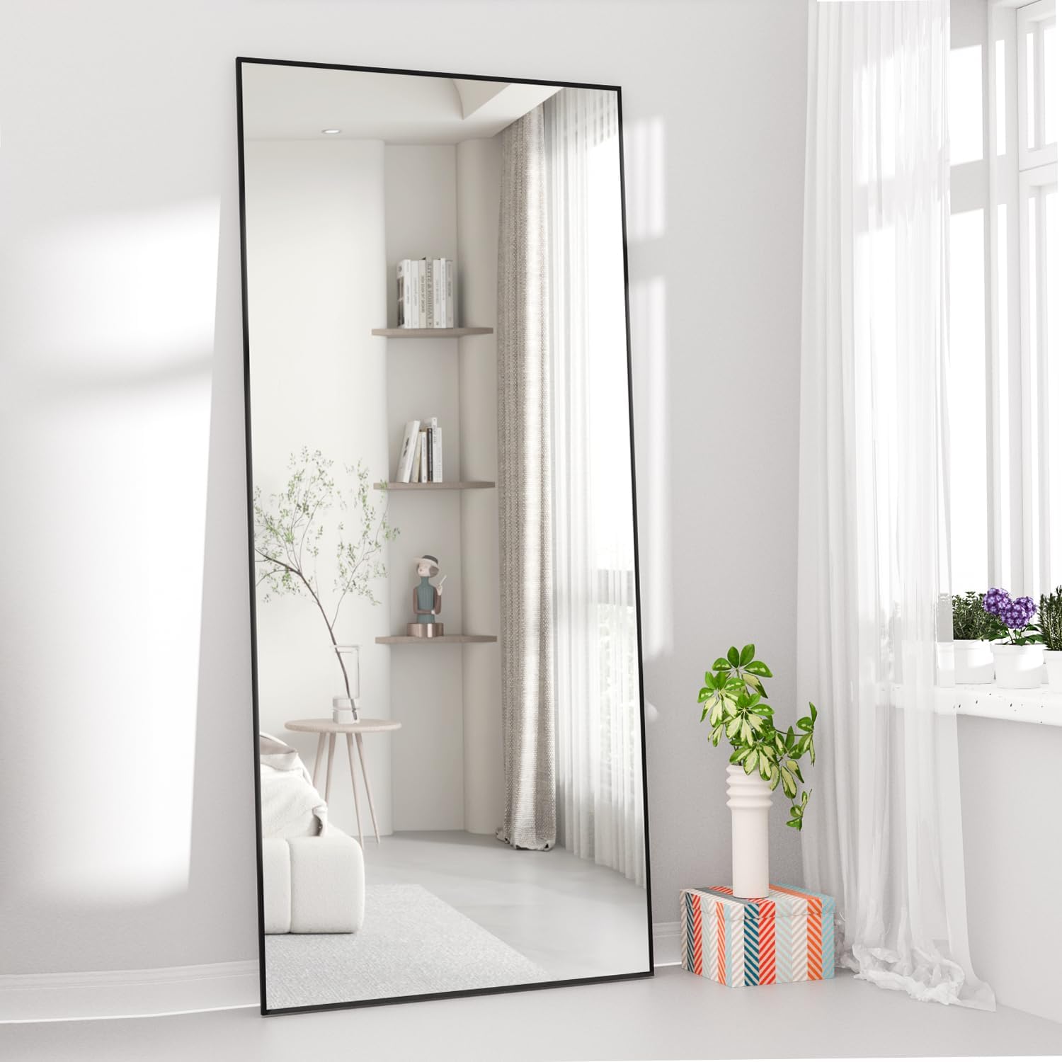 cassilando black full length metal frame mirror largesized floor wall standable 65 h x 24 w