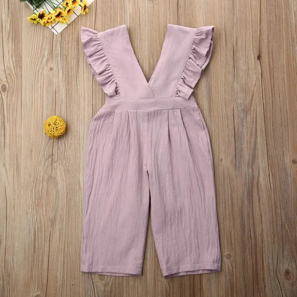 1-6Y Kids Girls Suspender Pants Overalls Baby Summer Clothing Ruffle Sleeveless V Neck Romper Jumpsuit Casual Children Outfits 250522