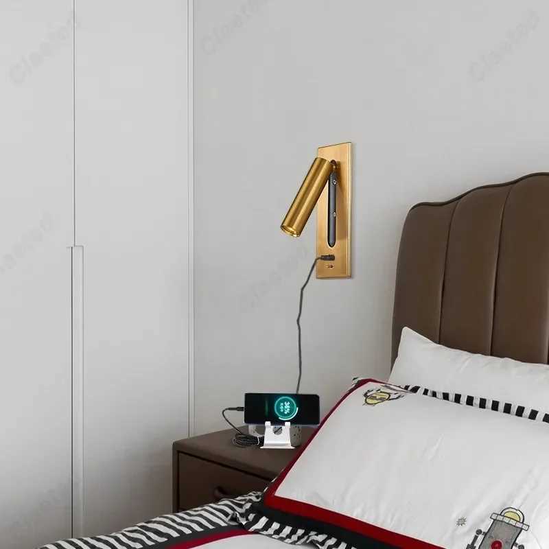 Simple LED Embedded with Switch Wall Light 3W Warm Light Spotlight Reading Light USB Charging Port Indoor Bedroom Bedside LampXJ250526