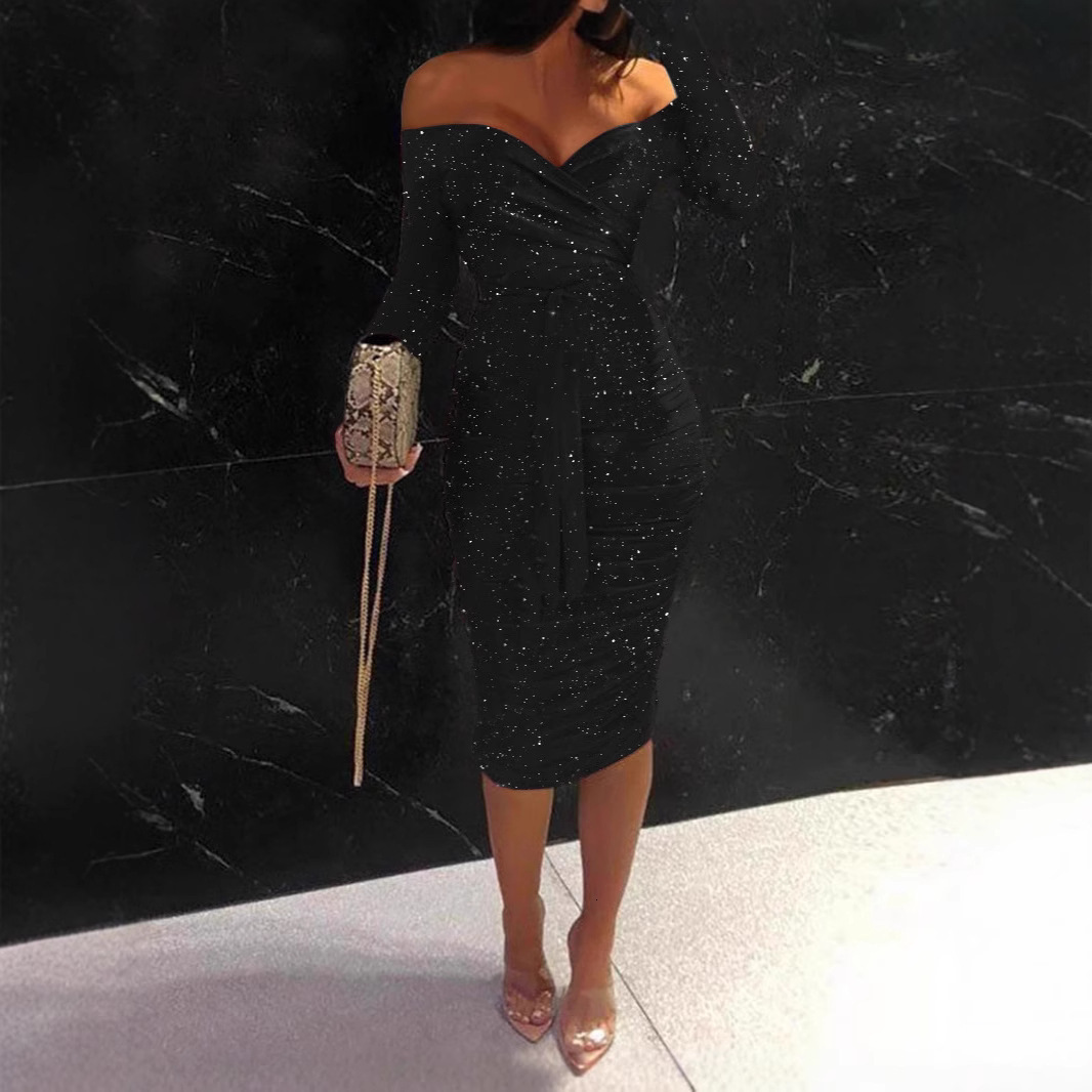 2025 Womens Uniform Elegant Dress with Hip Wrap Off Shoulder Strap Tight Fit