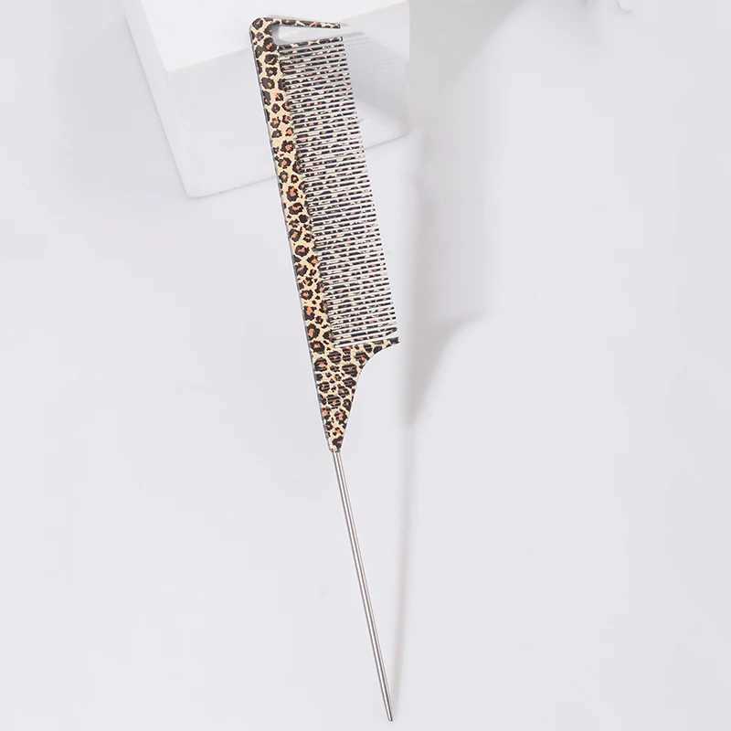 1pc Leopard Print Rat Tail Comb - Fine-tooth Anti-static Hair Styling Brush with ABS Plastic Handle and Steel Needle for Normal R250526