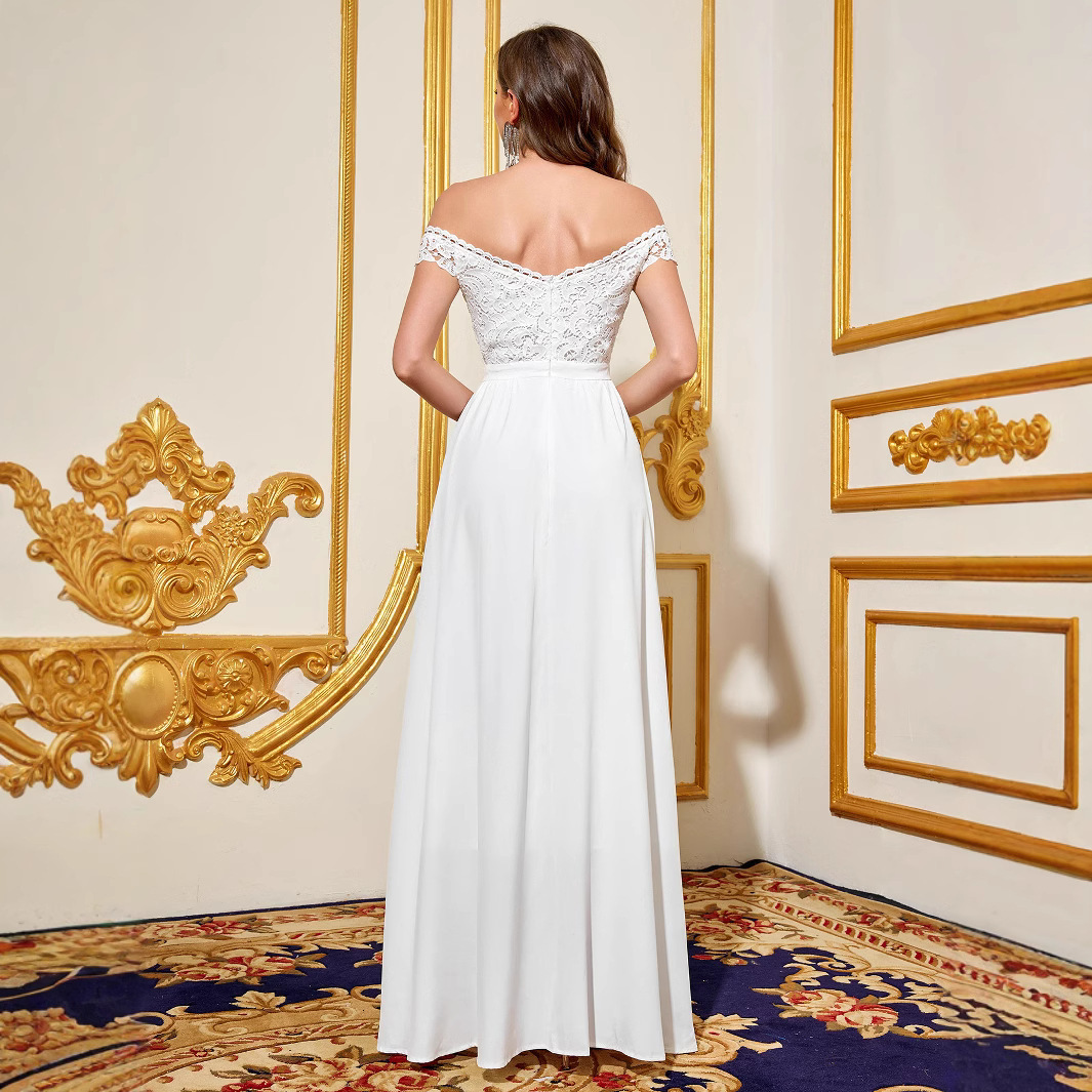 Womens Dress Elegant Long Wedding Banquet One Shoulder White Wedding Dress