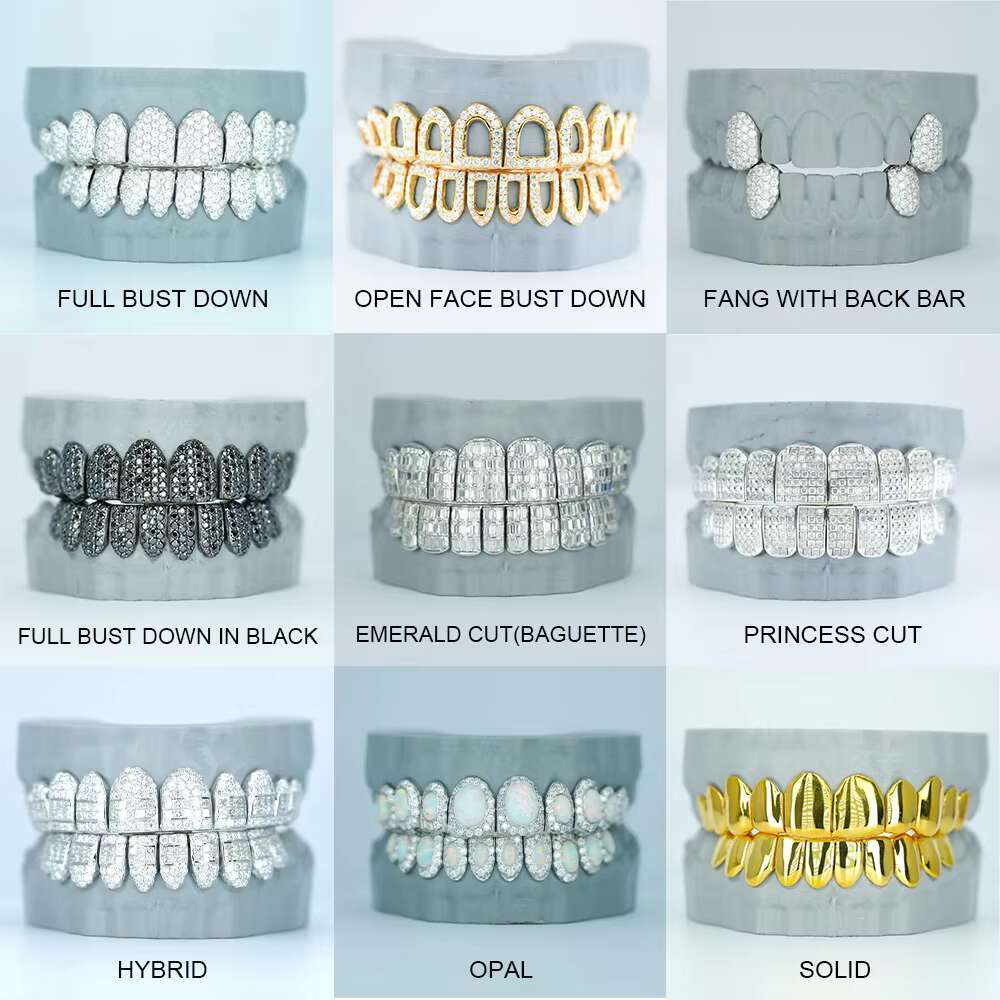 Custom Made Personalized VVS Moissanite Diamond Dental Grills 14K 18K Gold Silver Iced Grillz Teeth Hip Hop Body Jewelry for Men