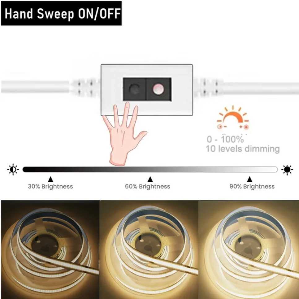 5M USB LED Strip Light 5V 320LEDs/M COB Touch Sensor Dimmable Lamp Tape DIY TV Mirror Backlight Kitchen Room Night Lighting W250526