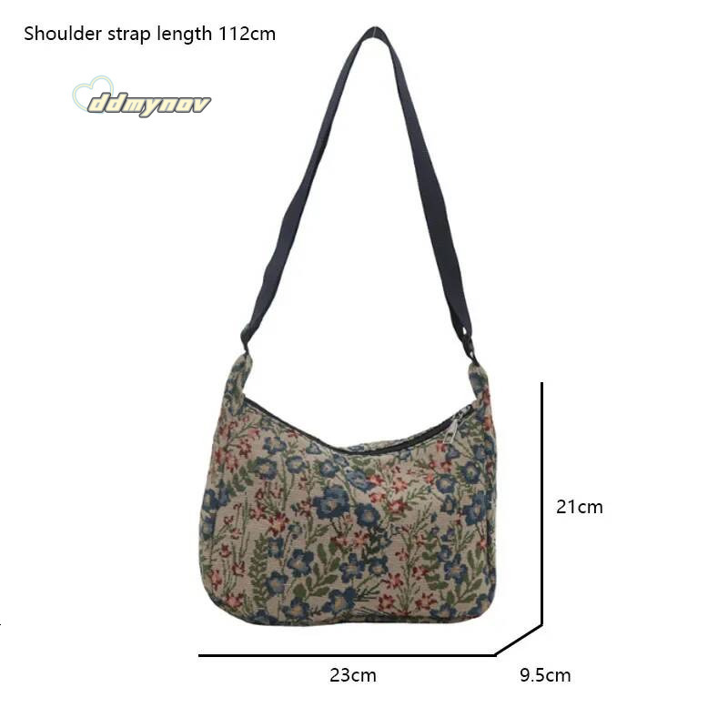 New Women Lady Bag Fashion Vintage Winter Versatile Literary Prints Cloth Crescent Pack Texture Temperament Crossbody Shoulder ddmynov