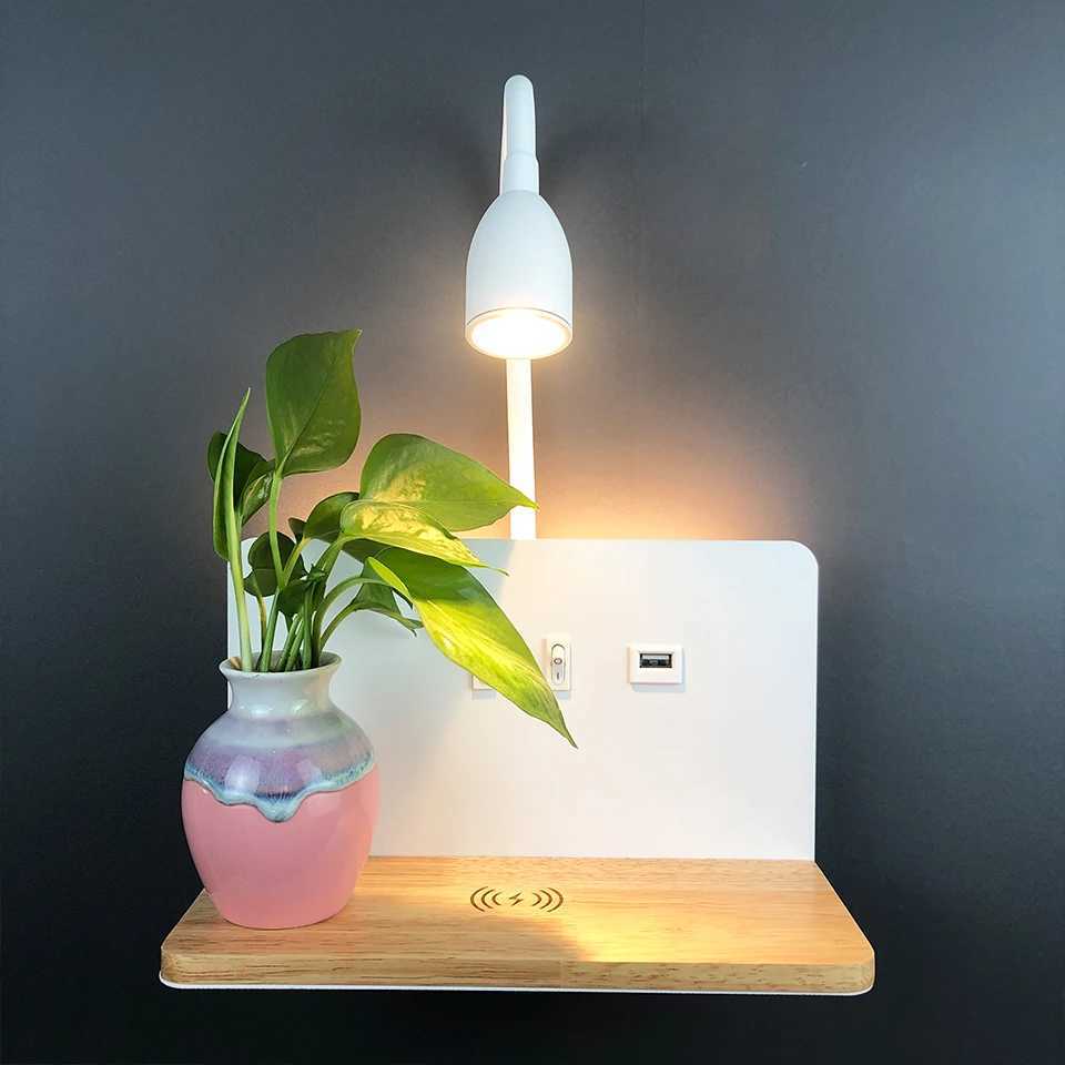 Indoor LED Wall Lamp With USB Interface And Wireless Charging Modern 360 Rotatable Wall Light With Switch Bedside Night LightsXJ250526
