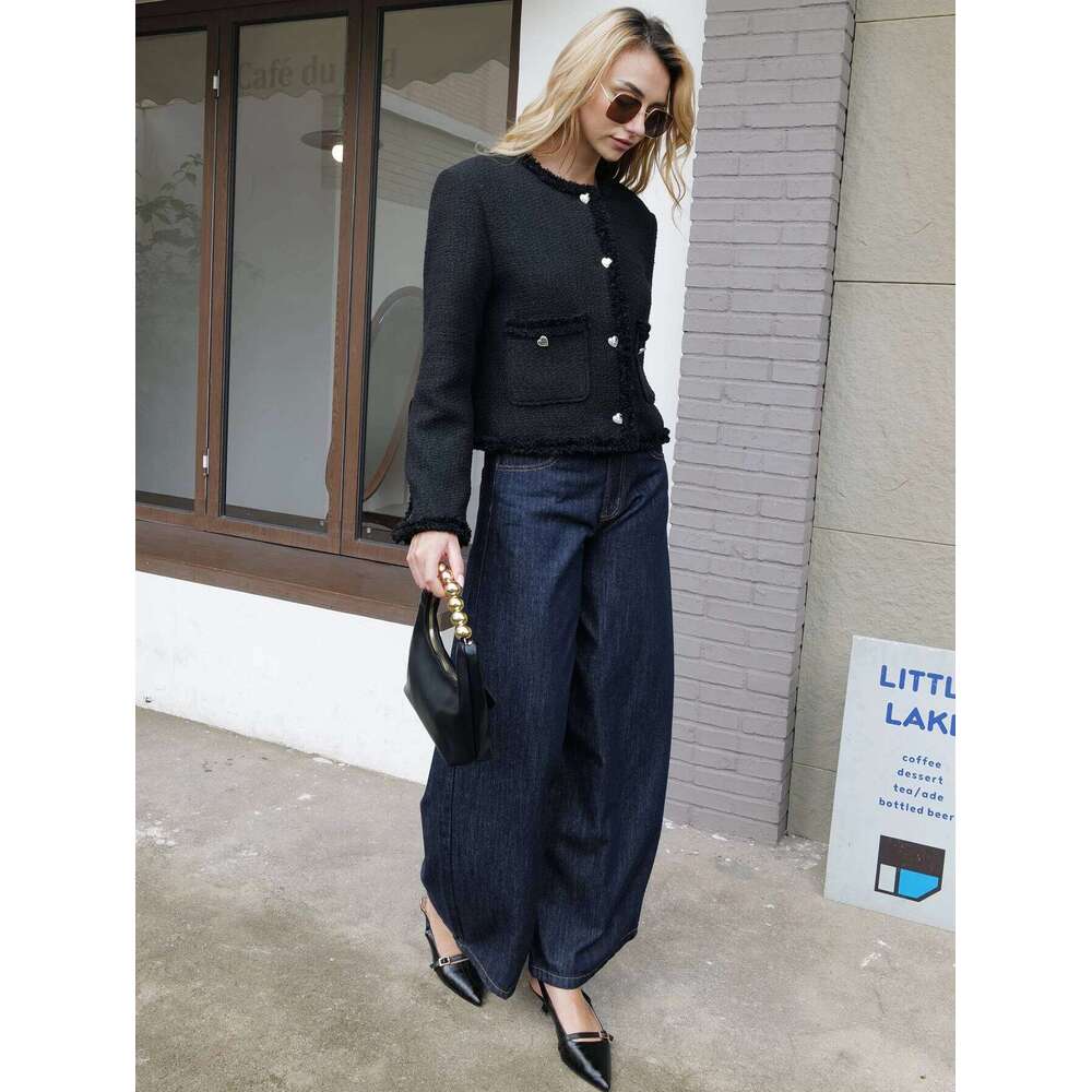 2024 Fall / Autumn New Women Fashion Ivory Basic Tweed Jacket Short Coat